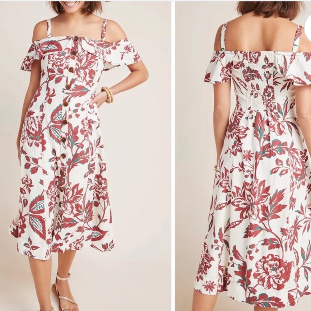 Anthropologie Oahu Midi Linen Blend Dress Size 6